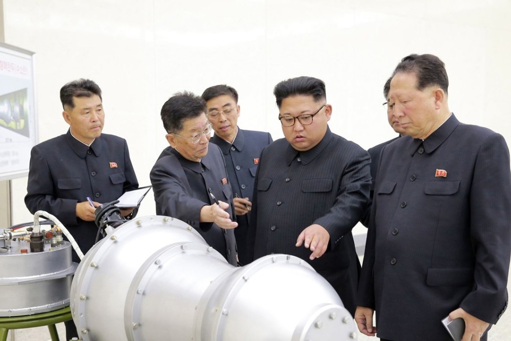 North Korean leader Kim Jong-un (second from right) inspects facilities at an undisclosed location in North Korea in September 2017 in a photograph released by his government. Photo: KCNA via AP