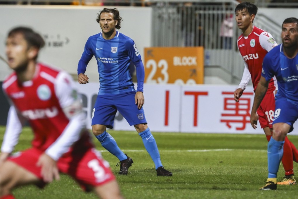 Former World Cup star Diego Forlan in action during his debut for Kitchee at Mong Kok Stadium. Photo: Nora Tam