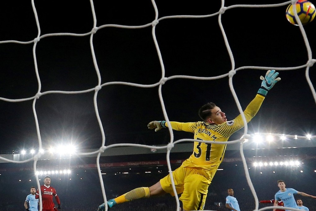 Manchester City's Ederson looks on as Liverpool's Sadio Mane scores their third goal in a game that Liverpool won 4-3. Photo: Reuters