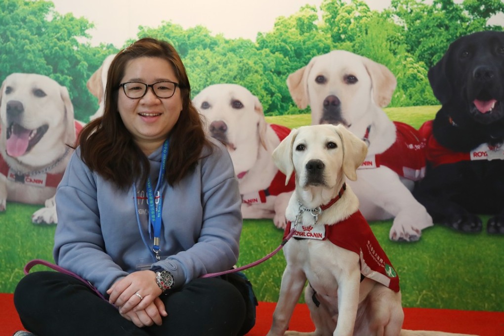 Meicy Choi and Don Don, a guide dog that she is caring for. Photo: Edward Wong