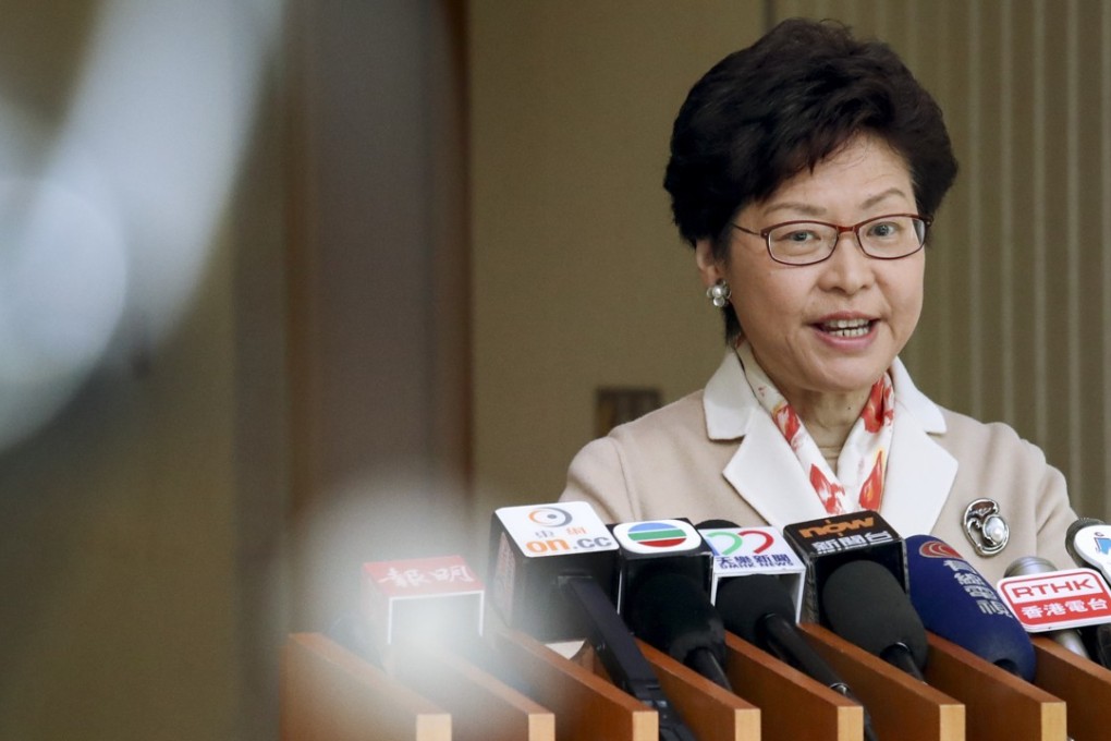 Carrie Lam meets the press ahead of the Executive Council meeting. Photo: Nora Tam