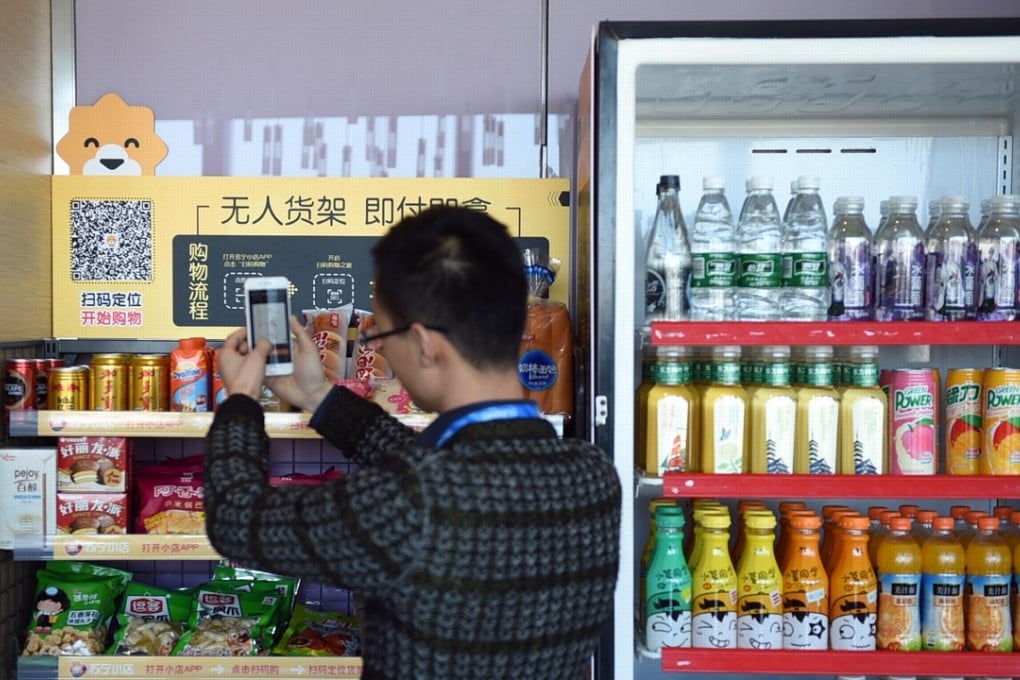 An unstaffed store in Nanjing, capital of east China's Jiangsu Province. Their potential for expansion overseas makes valuations of Chinese e-commerce, cloud computing and digital payments companies very attractive. Photo: Xinhua