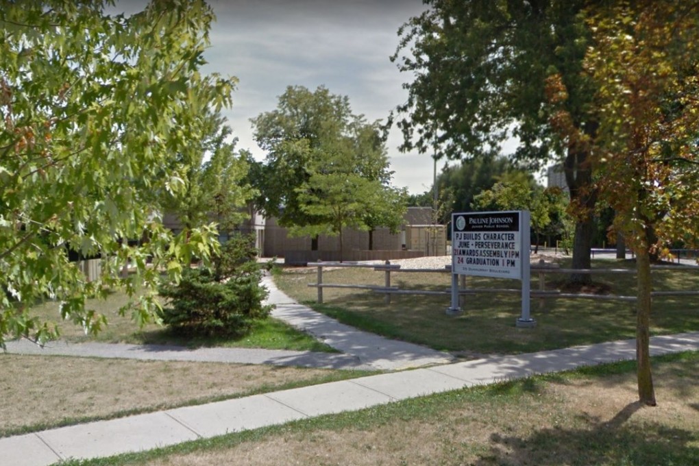 A pupil at the Pauline Johnson school in Toronto (pictured) was attacked by a man who attempted to cut off her hijab, local police said. The child has not been identified. Photo: Google Street View
