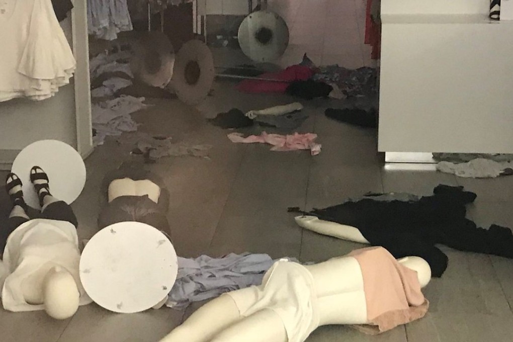 A vandalised H&M store is seen in Sandton, South Africa, on Saturday. The company shut a number of its stores in the country following protests and vandalism during outrage over an advertisement showing a young black boy wearing a hoodie that reads “coolest monkey in the jungle”. The sentiment was decried as racist, and H&M apologised. Photo: Twitter via REUTERS