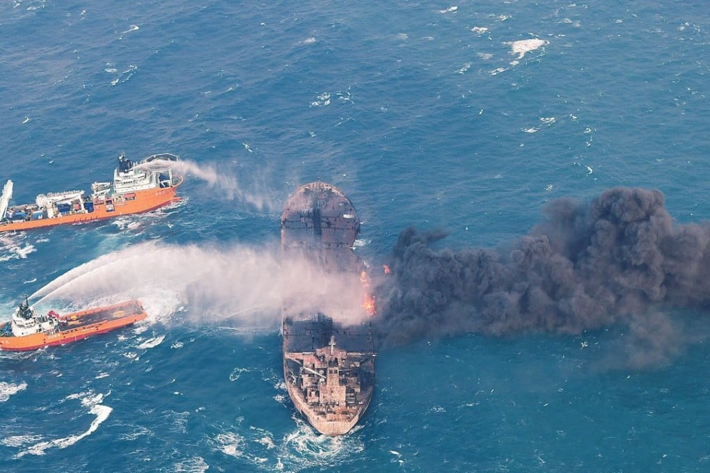 The Sanchi burned for about a week before sinking on Sunday. Scientists are looking at how the tanker’s spill may affect the region and beyond. Photo: EPA