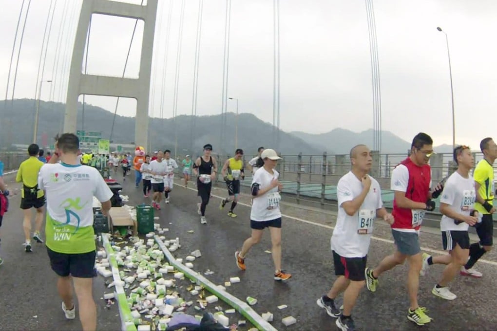 Runners on the Tsing Ma Bridge during Hong Kong Marathon, but for how much longer? Photo: Handout