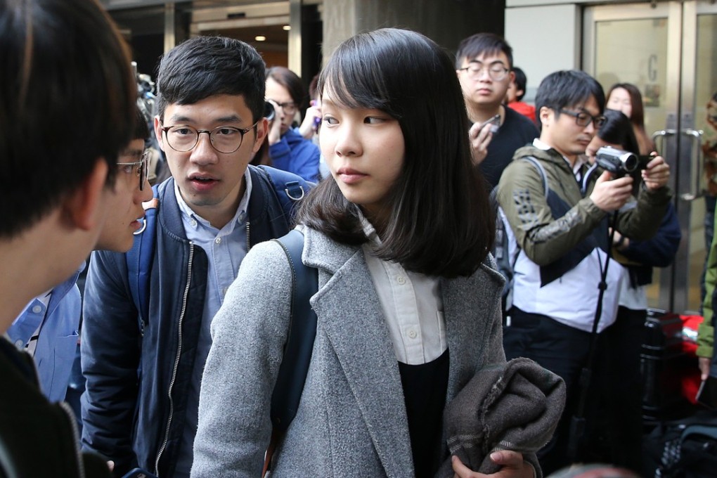 Activists Nathan Law Kwun-chun and Demosisto's Agnes Chow Ting meets the media at High Court, Admiralty. Photo: Sam Tsang