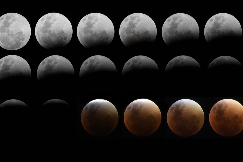 An 18-picture combo shows the phases of the moon during a lunar eclipse in Buenos Aires on September 27, 2015. Photo: AFP