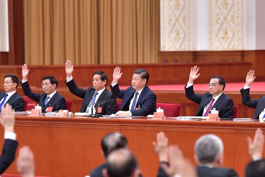 The revision will make Xi Jinping (fourth from left) the first sitting Chinese leader to see his name in the constitution since Mao Zedong. Photo: Xinhua