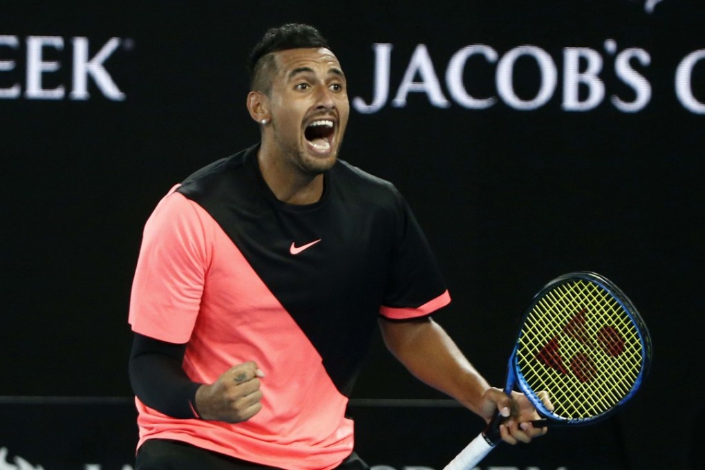 Nick Kyrgios celebrates winning his match against Jo-Wilfried Tsonga. Photo: Reuters