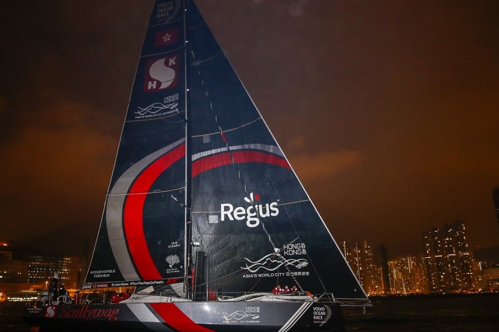 Hong Kong’s Sun Hung Kai/Scallywag arrives at Victoria Harbour for a history victory. Photo: Pedro Martinez/Volvo Ocean Race