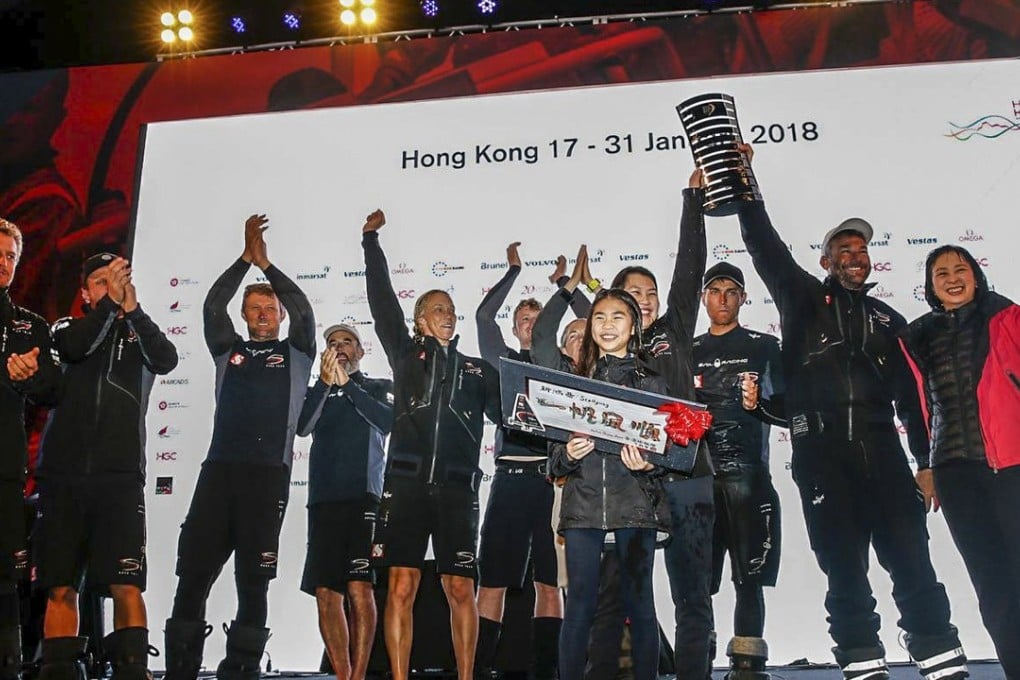 Scallywag crew celebrate winning Leg 4 of the Volvo Ocean Race in Hong Kong. Photo: Volvo Ocean Race