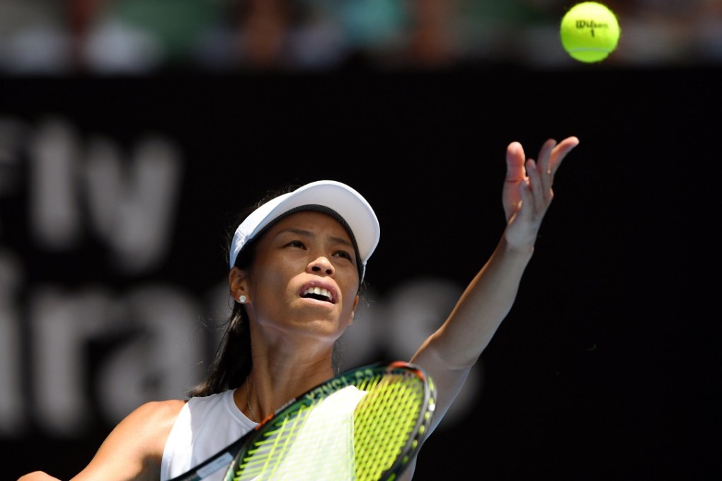 Hsieh Su-wei of Taiwan serves against Angelique Kerber of Germany during the Australian Open. Photo: EPA