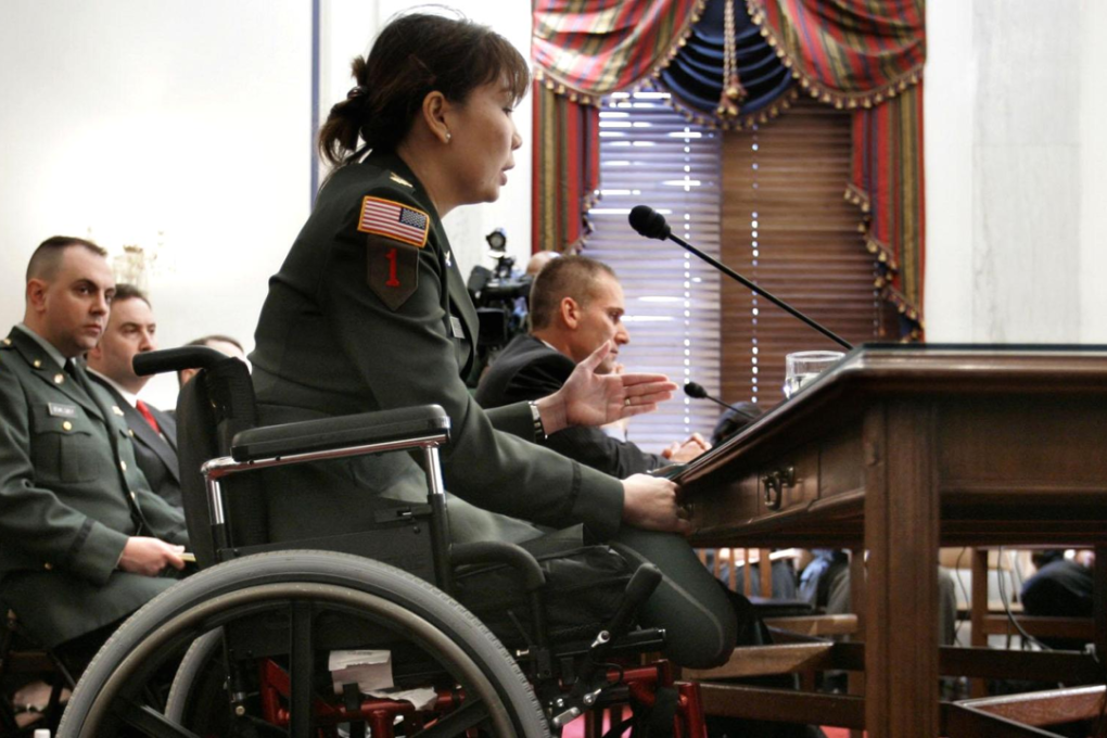 Tammy Duckworth, who lost both her legs when the Blackhawk helicopter she was piloting was shot down by a rocket propelled grenade in Iraq, testifies during a U.S. Senate Veterans' Affairs Committee hearing. Photo: Chip Somodevilla/Reuters