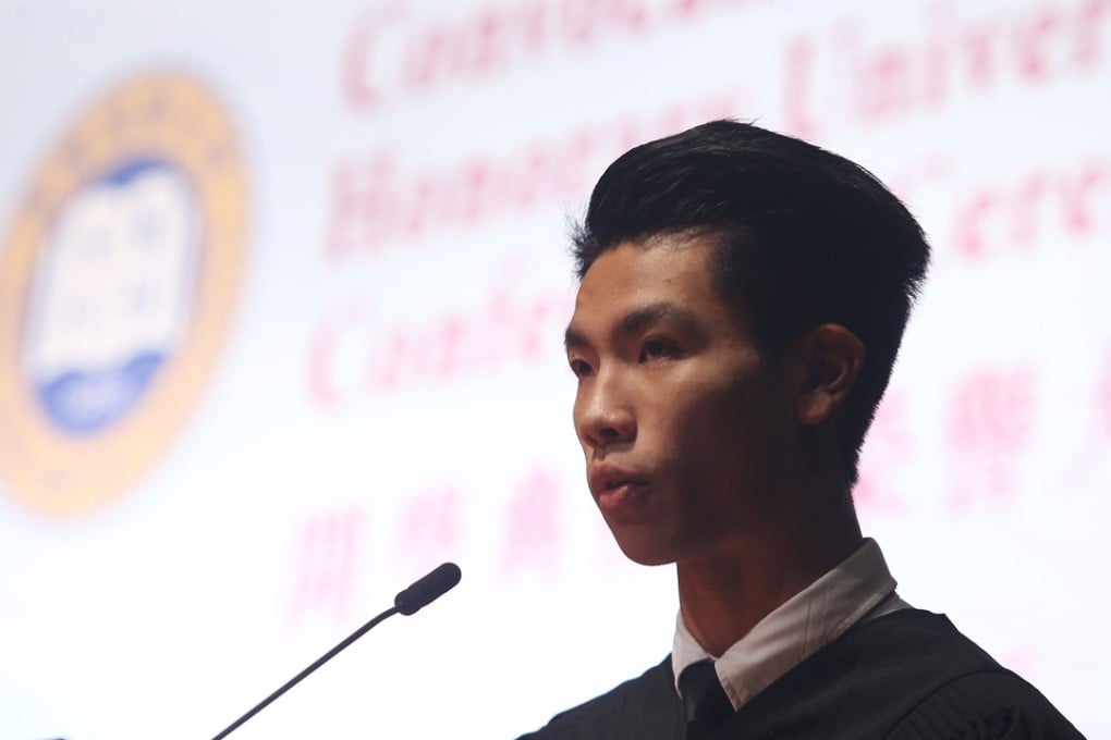 Words spoken by Baptist University student union leader Lau Tsz-kei sparked the controversy. Photo: Sam Tsang