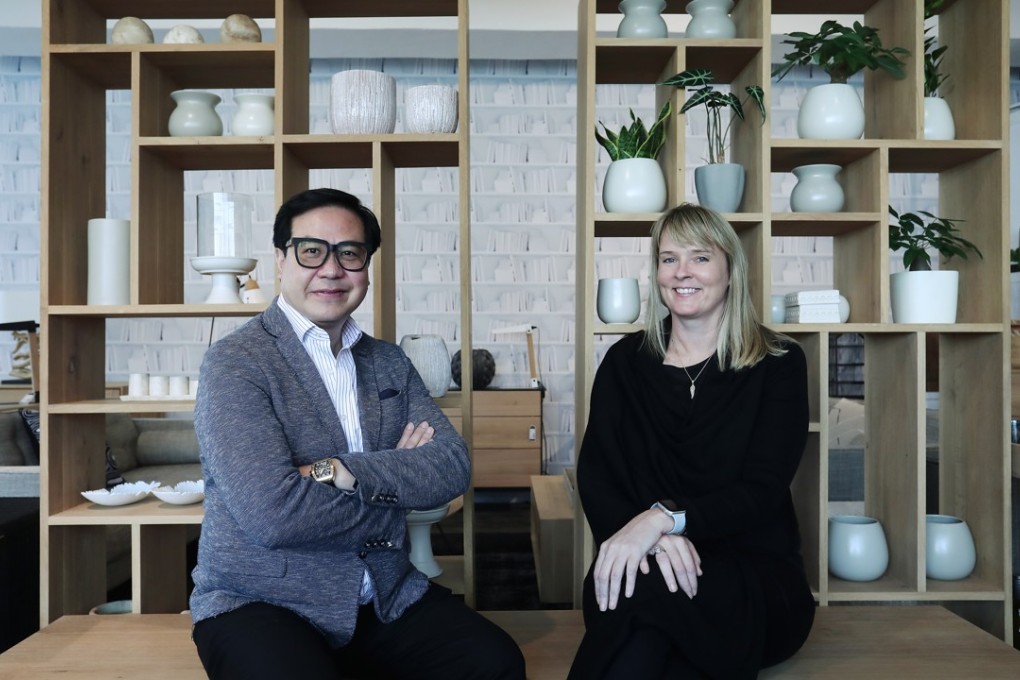 Joseph Tong, chairman of Hong Kong green furniture maker Tree, and managing director Kate Babington at the store in Ap Lei Chau. Photo: Jonathan Wong