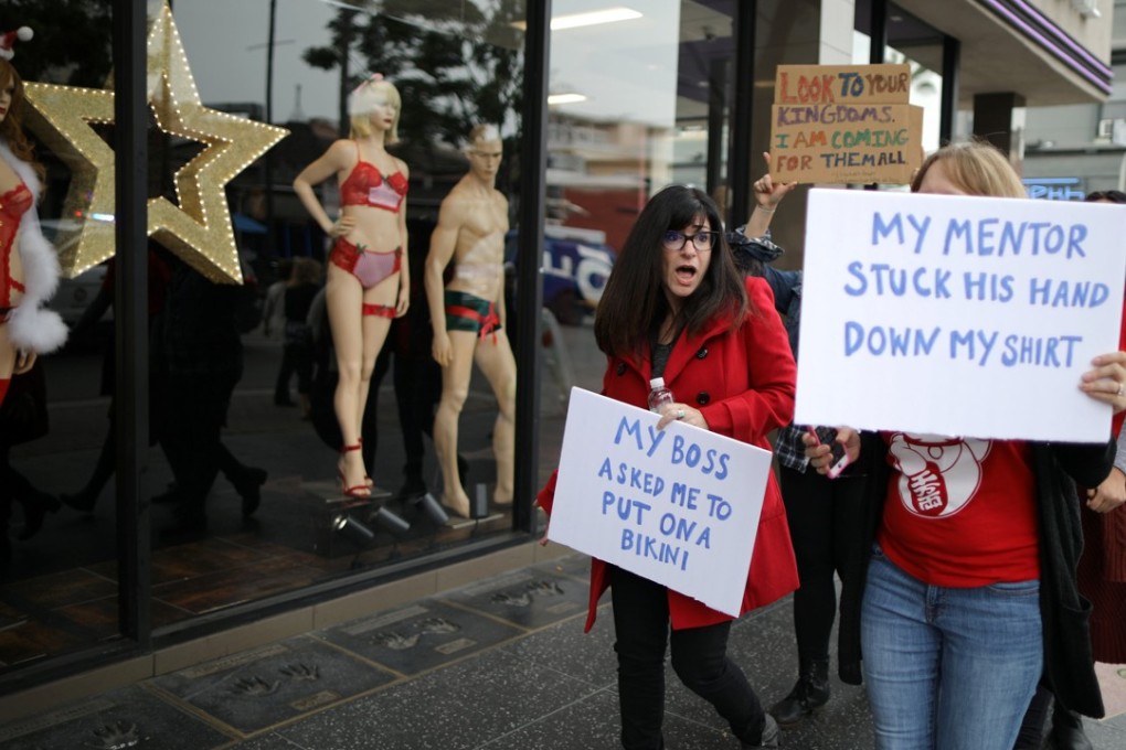 Women participate in a march for survivors of sexual assault in Hollywood last November. The #MeToo movement, sparked by allegations of sexual assault against powerful players in the film industry, has grown into a global social media campaign against sexual harassment. Photo: Reuters
