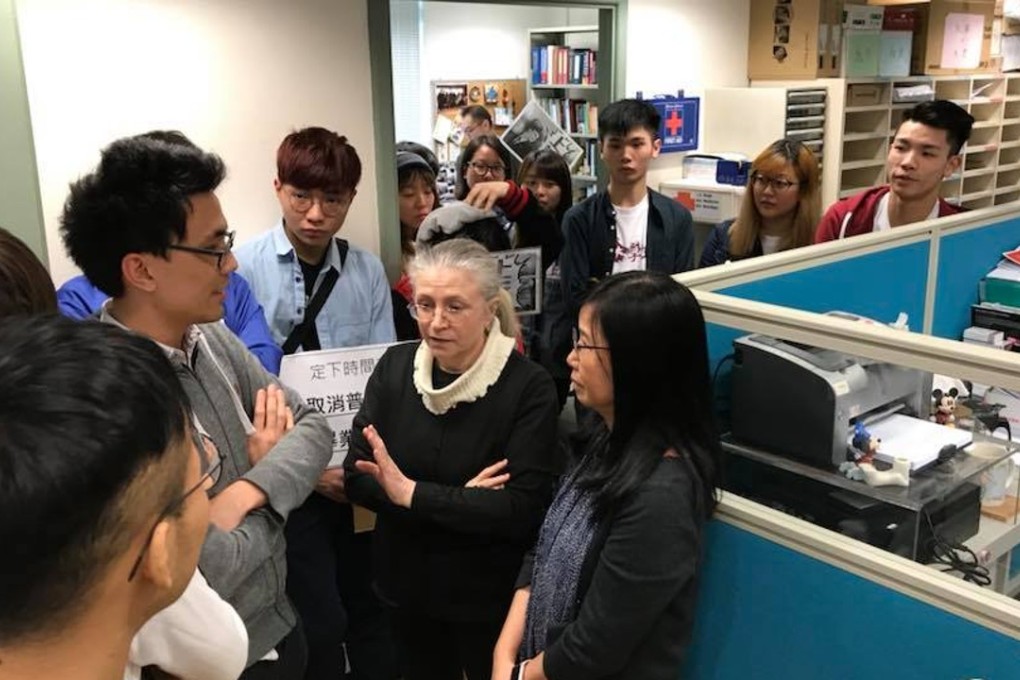 About 30 Baptist University students were involved in a protest against Language Centre staff after 70 per cent of test-takers failed a Mandarin test. Photo: Facebook