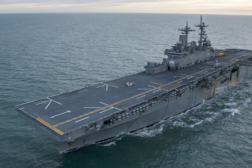 This US Navy photo released on January 14, 2018 shows The amphibious assault ship USS Wasp (LHD 1) as it heads towards Sasebo, Japan to conduct a turnover with the USS Bonhomme Richard. Photo: AFP/US Navy/Levingston Lewis/Handout
