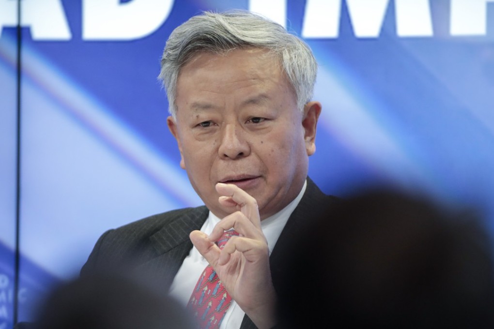 AIIB president Jin Liqun addresses a panel session at the World Economic Forum in Davos, Switzerland, on Wednesday. Photo: Bloomberg