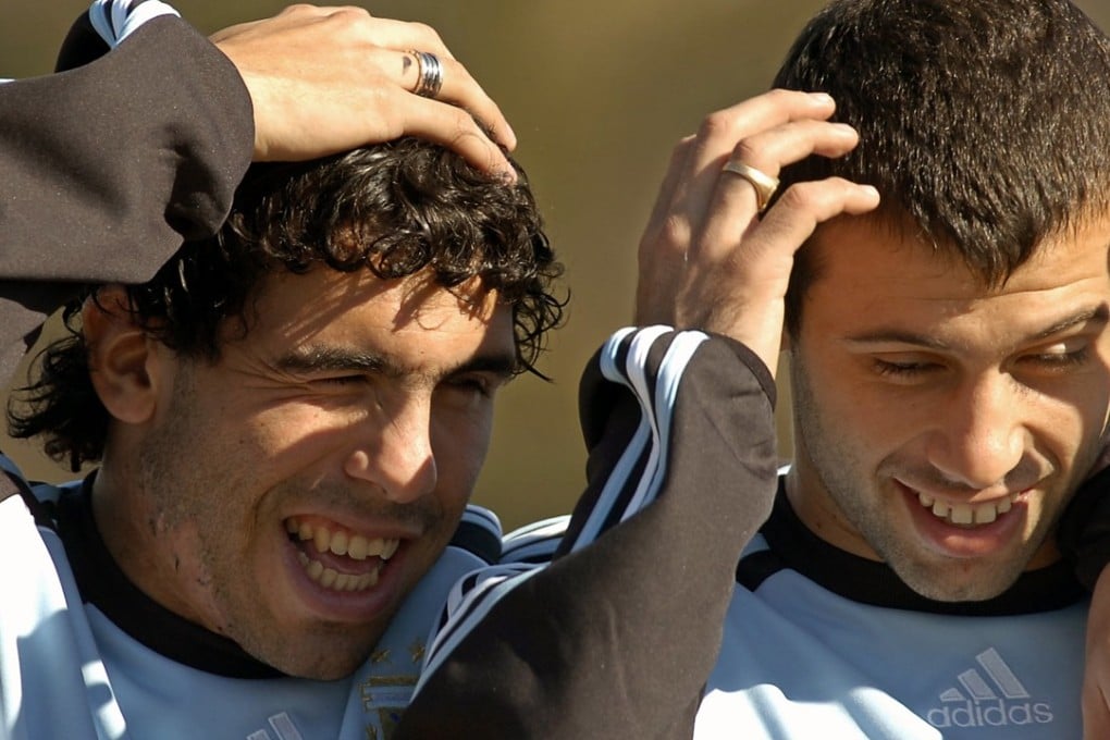 Carlos Tevez (L) and Javier Mascherano during a training session for Argentina ahead of the 2006 World Cup, while they were both still at Brazilian club Corinthians. Photo: AFP