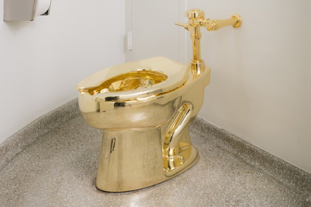 Maurizio Cattelan's “America”, is a solid gold, fully functioning toilet that was installed in the Solomon R. Guggenheim Museum in 2016. The museum's curator has offered it to the Trumps for use in the White House. Photo: Solomon R Guggenheim Foundation