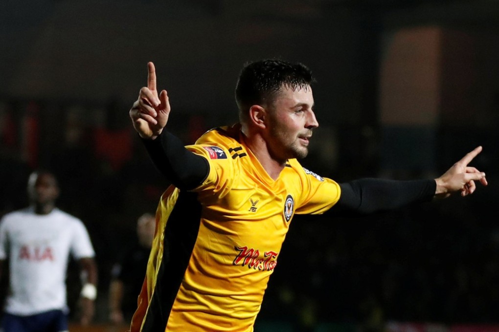 Newport County’s Padraig Amond celebrates scoring against Spurs. Photo: Reuters