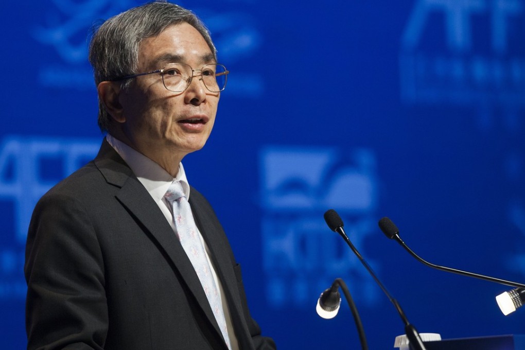 James Lau, Hong Kong secretary for financial services and the treasury, speaks at the 11th Asian Financial Forum in Hong Kong on Monday. Photo: EPA