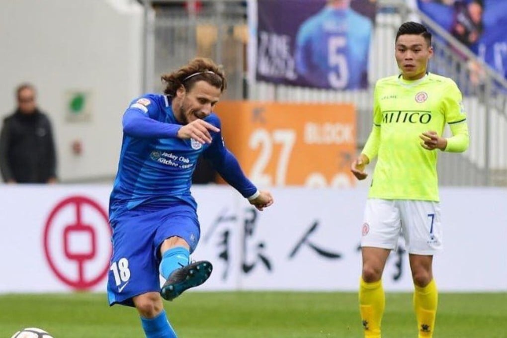 Diego Forlan scores his first Kitchee goal with a free kick against BC Rangers in the Hong Kong Premier League. Photo: Twitter