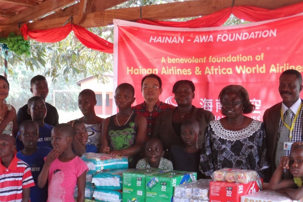 New Hong Kong Express CEO Michael Cheng Luo (centre) led Africa World Airlines based in Ghana. Photo: Handout