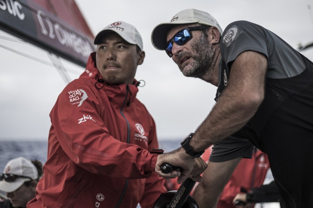 Chen Jinhao on board Dongfeng as the yacht heads to Hong Kong in leg four of the Volvo Ocean Race. Photo: Martin Keruzore/Volvo Ocean Race