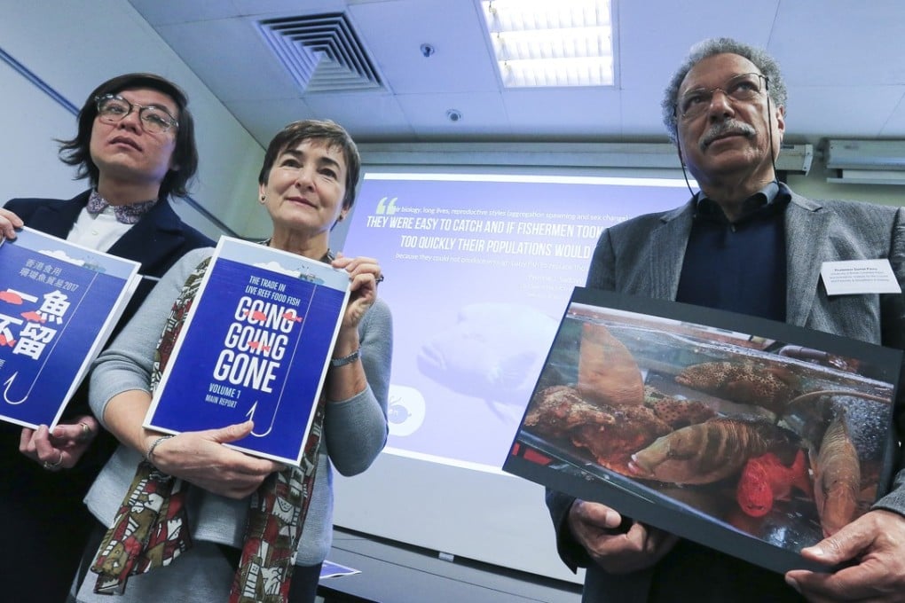 From left: Stan Shea, Bloom Association Hong Kong marine programme director; Professor Yvonne Sadovy, from the School of Biological Sciences and Swire Institute of Marine Science at University of Hong Kong; and Professor Daniel Pauly of University of British Columbia. Photo: Dickson Lee