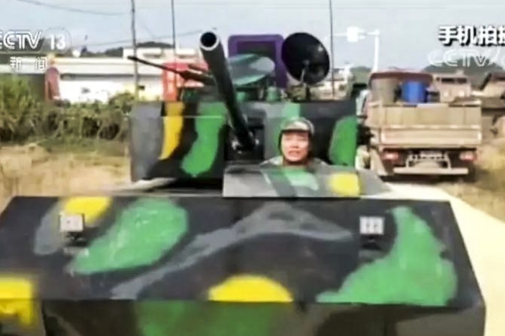A man spent two months converting an old vehicle into a tank in the hope of achieving fame online. Photo: Thepaper.cn