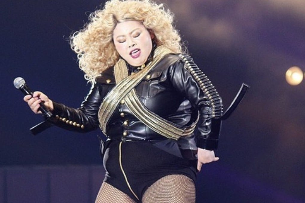 Japanese plus-size singer and comedienne Naomi Watanabe impersonates pop star Beyoncé.