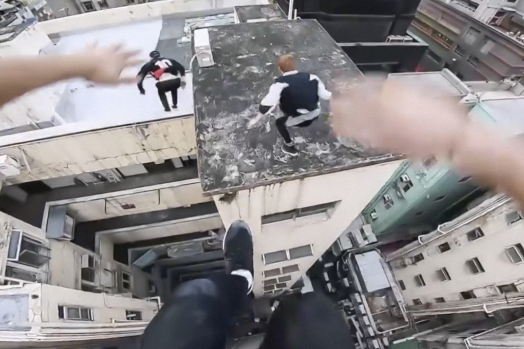 A still from a video released by the Storror parkour collective shows members leaping across rooftops in Tsim Sha Tsui, Hong Kong. Photo: courtesy of Facebook