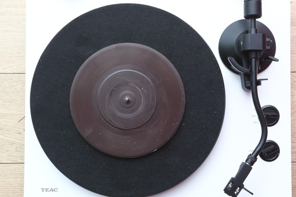 A chocolate vinyl disc made by artist Julia Drouhin during her demonstration at Harbour City, Tsim Sha Tsui. Photo: Jonathan Wong