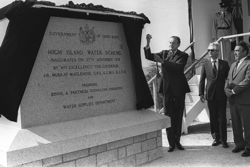 Hong Kong Governor Sir Murray MacLehose unveils a commemorative stone to mark the opening of the High Island Reservoir in November 1978. Picture: SCMP
