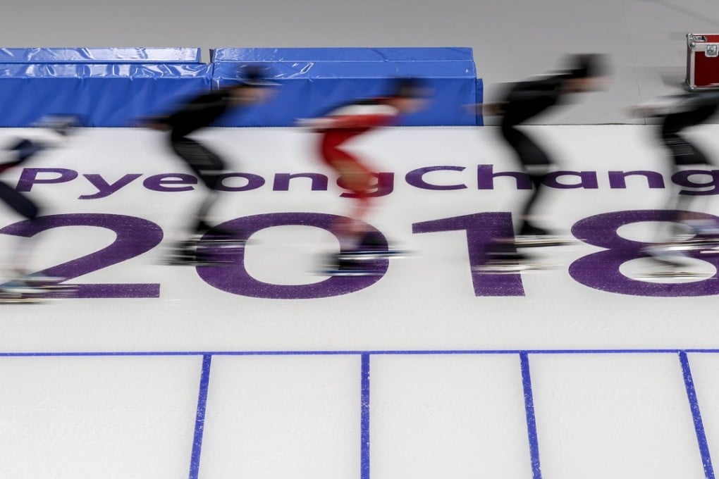 Athletes in action during a training session at the speed skating venue in Gangneung, South Korea. Hong Kong viewers will get the opportunity to watch the Winter Games on TV. Photo: EPA