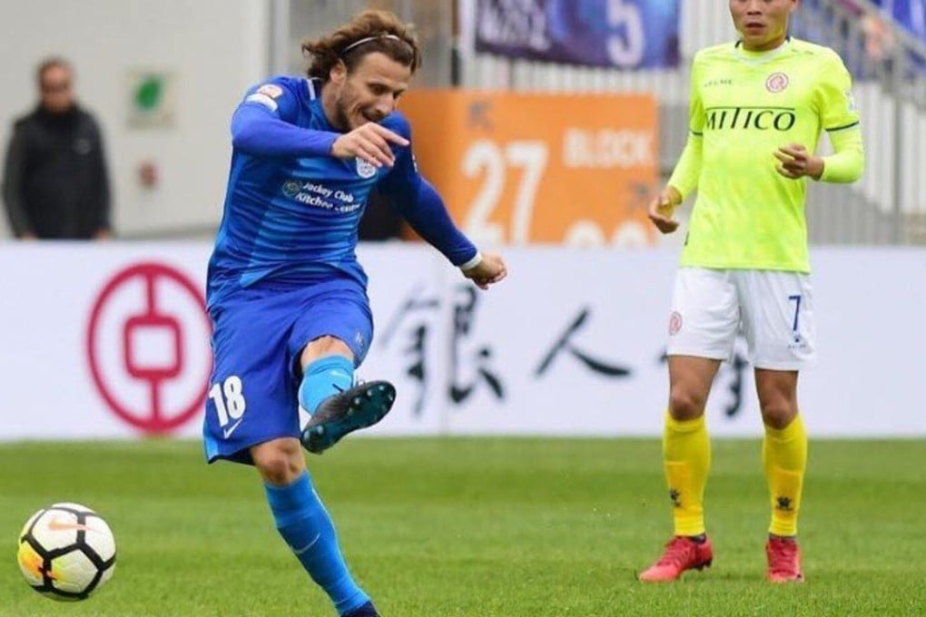 Diego Forlan opens his Kitchee account with a free-kick goal against BC Rangers at Mong Kok Stadium. Photo: Twitter