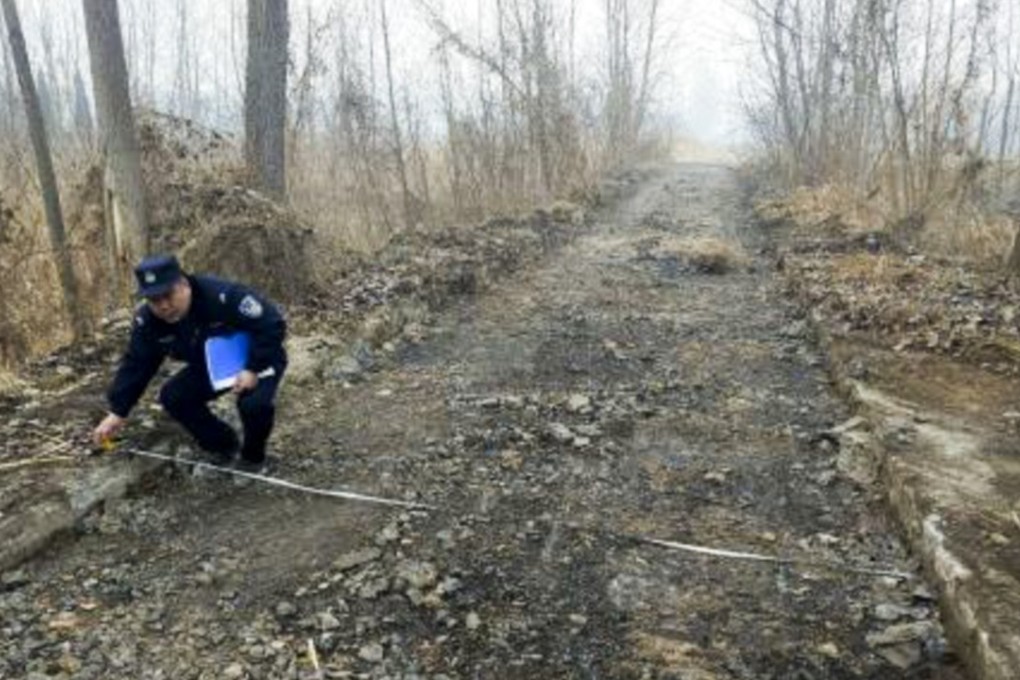 A rural road in Jiangsu province disappeared overnight after a thief hit on a concrete way to make cash. Photo: Chinanews.com