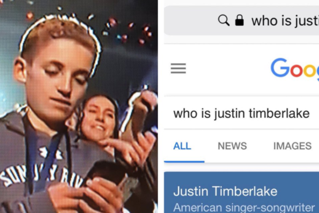 The kid on his phone has spurred hilarious reactions online. Photo: Jamie McCarty/Twitter