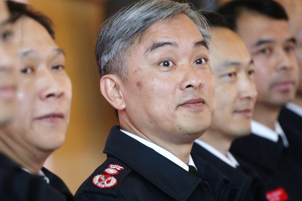 Fire services chief Daryl Li (centre) also says he supports a review of the salary structure for department staff. Photo: Edward Wong