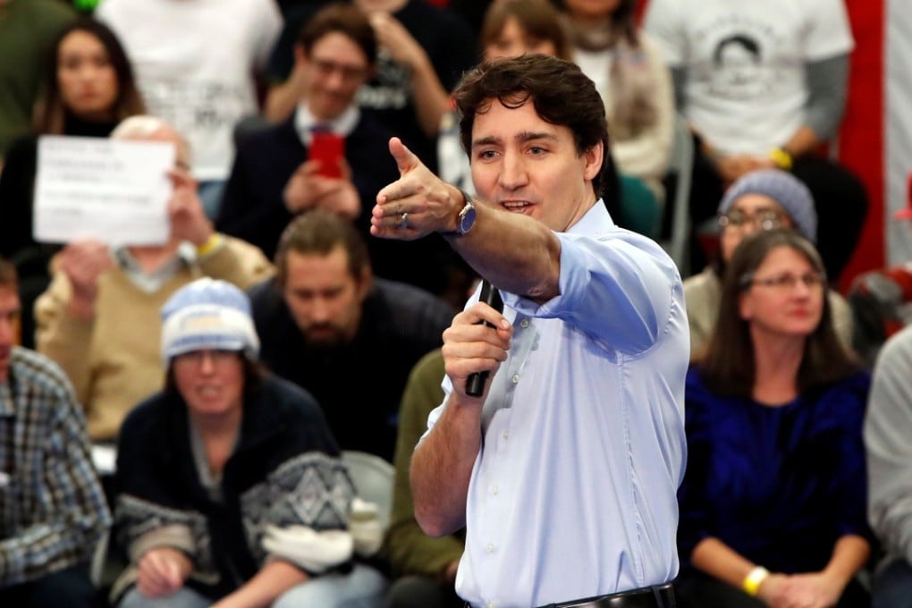 Canada's Prime Minister Justin Trudeau addresses the crowd during a town hall meeting at Vancouver Island University in Nanaimo, British Columbia, on Friday. Photo: Reuters