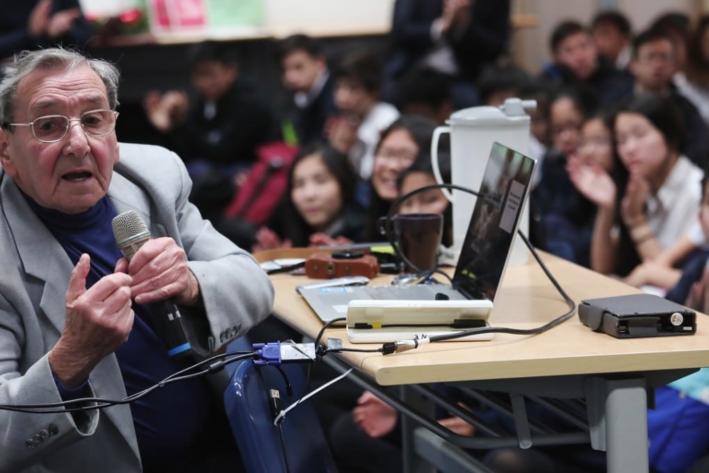 Holocaust survivor Werner Reich speaks to students at Sha Tin College in Fo Tan, Hong Kong. Photo: Jonathan Wong