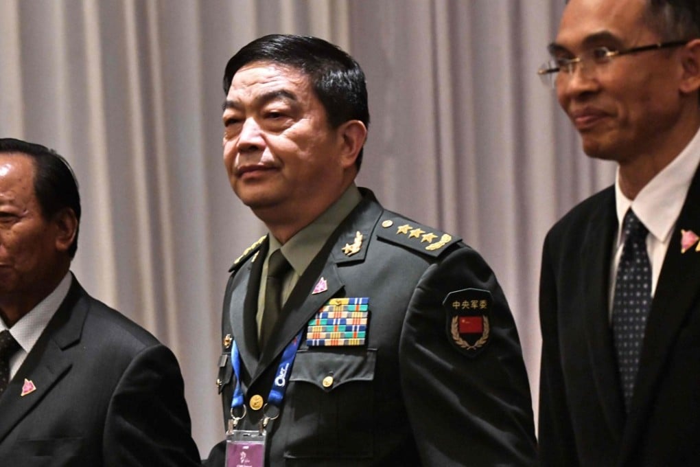 Chinese Defence Minister Chang Wanquan (centre) arrives for a meeting with Asean defence ministers on Tuesday. Photo: AFP
