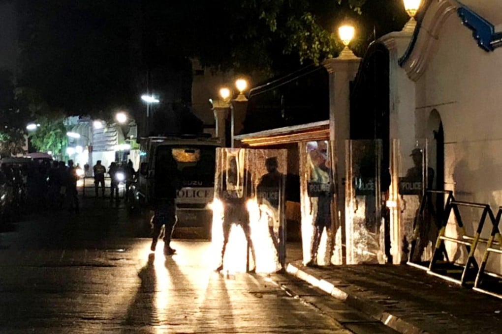 Security forces stand guard outside the Supreme Court in Male after Maldivian President Abdulla Yameen declared a state of emergency on Monday. Photo: AFP