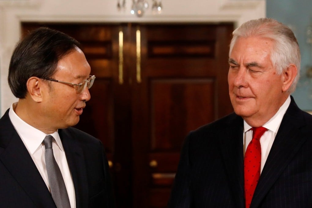 Chinese State Councillor Yang Jiechi (left) and US Secretary of State Rex Tillerson during their meeting at the State Department in Washington. Photo: Reuters
