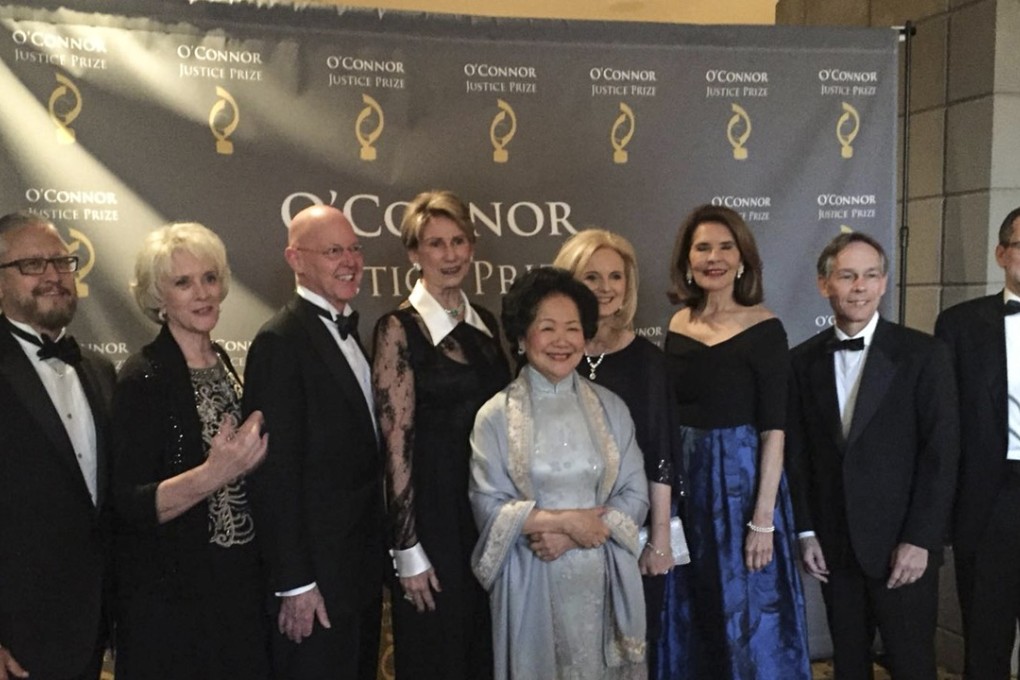 Former Hong Kong chief secretary Anson Chan (centre) receiving the justice prize in the US. Photo: Handout