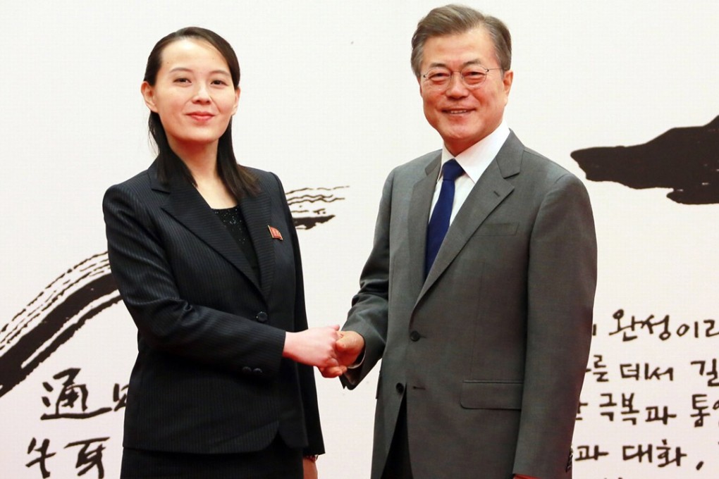 South Korean President Moon Jae-in shakes hands with Kim Yo-jong, sister of North Korean leader Kim Jong-un, during a meeting in Seoul on February 10. Photo: EPA-EFE / KCNA