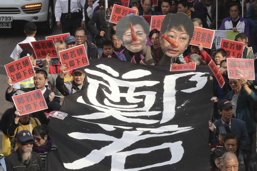 Hundreds of protesters took to the streets on Sunday demanding that justice minister Teresa Cheng Yeuk-wah step down. Photo: Handout